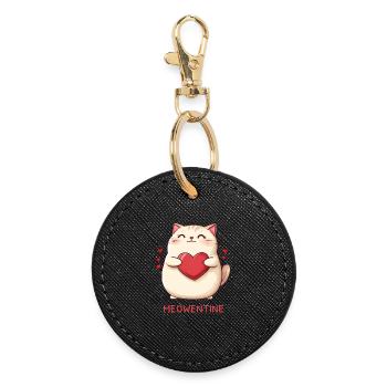 Meowentine Cat Heart Love Valentine's Day Gift - Round Keyring - black - Front