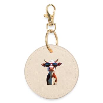 Kuh Bauer Rind Milch Vegan Kalb Cow Bauernhof Kühe - Runder Schlüsselanhänger - Auster - Vorne