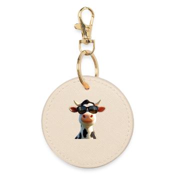 Cow Farmer Beef Milk Vegan Calf Cow Farm Cows - Round Keyring - oyster - Front