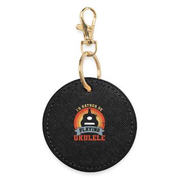 I'd rather play the ukulele - Round Keyring - black - Front