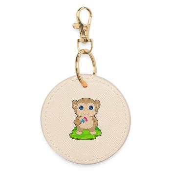 Monkey Painter Brush Painting - Round Keyring - oyster - Front