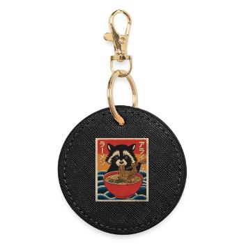Kawaii Raccoon Ramen Funny Japanese Anime - Round Keyring - black - Front