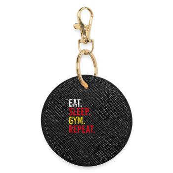 Eat Sleep Gym Repeat für Fitness Sport - Runder Schlüsselanhänger - Schwarz - Vorne