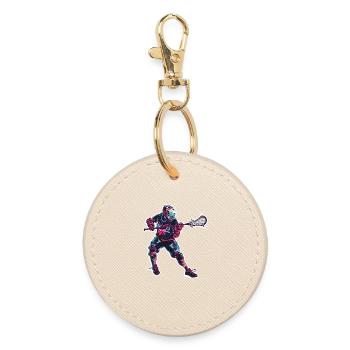 Lacrosse Player Graphics - Round Keyring - oyster - Front