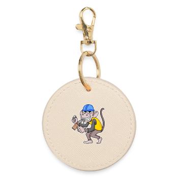 Construction Site Monkey Funny Craftsman - Round Keyring - oyster - Front