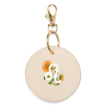 Löwe Sternzeichen - Sonnenblume Astrologie Geschenk - Runder Schlüsselanhänger - Auster - Vorne