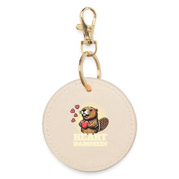 Heart Dammed - Cute Beaver Design for Valentine's Day - Round Keyring - oyster - Front