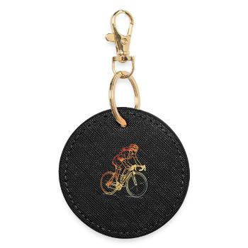 Rétro femme cycliste dessin au trait - Porte-clés rond - noir - Devant