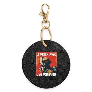 Pompier masqué – J'peux pas - Porte-clés rond - noir - Devant