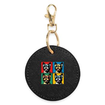 Frenchie Pop Art Bulles, Crêpe, Chonk, Grignotage - Porte-clés rond - noir - Devant
