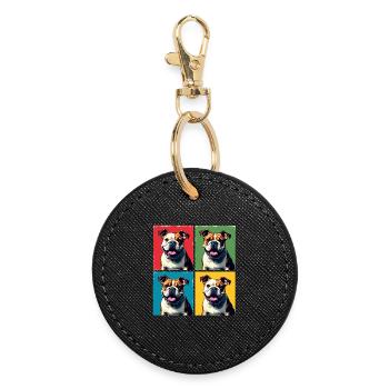 Pop Art Bulldog, Bulles, Crêpe, Chonk, Grignotage - Porte-clés rond - noir - Devant