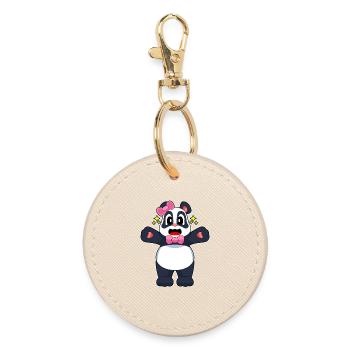 Nœud en poils de panda - Porte-clés rond - huître - Devant