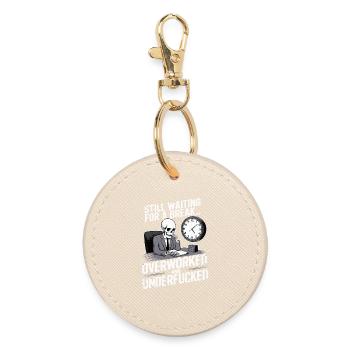 Overworked Skeleton – Tired Office Worker Humor - Round Keyring - oyster - Front