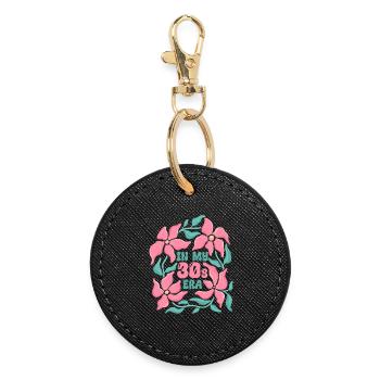 30s Era Birthday Shirt for Girl Woman Flowers - Round Keyring - black - Front