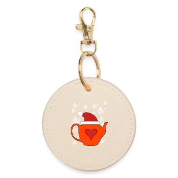 Winter Time Tea Snow Teapot Hot Drinks Xmas - Round Keyring - oyster - Front