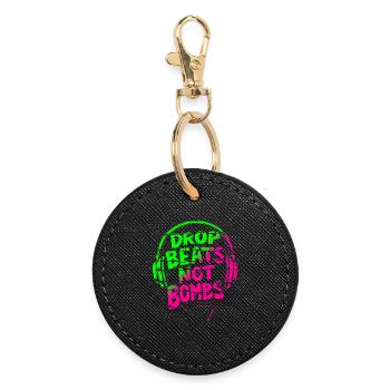 Drop Beats Not Bombs vert rose - Porte-clés rond - noir - Devant