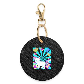 Chat Chats Enfant Enfants Bébé Rétro Coeur - Porte-clés rond - noir - Devant