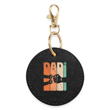 Dad Tall Two Fist Bump 2 Kids Fathers Gift - Round Keyring - black - Front