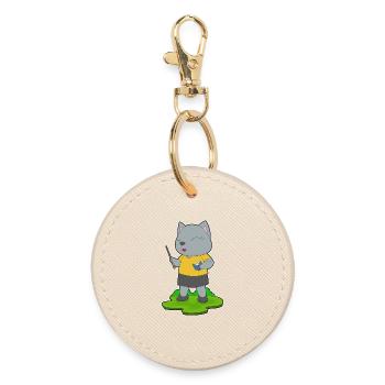 Cat Teacher Book School - Round Keyring - oyster - Front