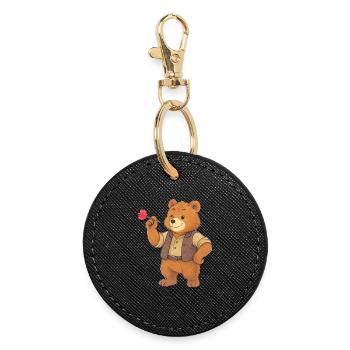 Ours jouant aux fléchettes - Porte-clés rond - noir - Devant