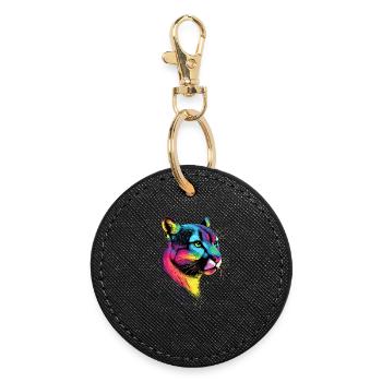 Panther Leopard Big Cat Cute Big Cat Cats - Round Keyring - black - Front