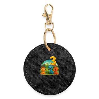 Dinosaure Anniversaire Enfants 3 ans Cadeau - Porte-clés rond - noir - Devant