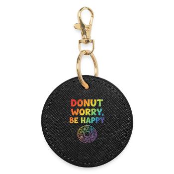 Donut Worry, Be Happy – Colorful Donut Design - Round Keyring - black - Front