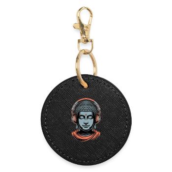 Buddha mit Kopfhörern Achtsamkeit Musik Boho Zen - Runder Schlüsselanhänger - Schwarz - Vorne