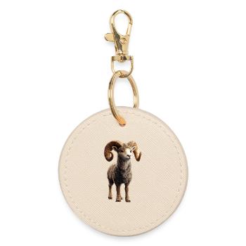 Widder Mufflon Aries Wilde Schafe Männliches Schaf - Runder Schlüsselanhänger - Auster - Vorne
