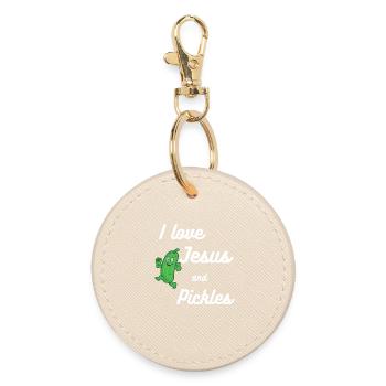 Pickles and Jesus Religious - Round Keyring - oyster - Front