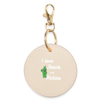 Pickles and Jesus Religious - Round Keyring - oyster - Front
