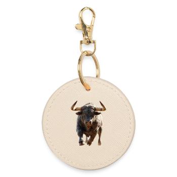 Stier Bulle Ochse Rind Bauernhof Kuh Taurus Bullen - Runder Schlüsselanhänger - Auster - Vorne