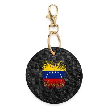 Venezolanische Flagge, ich liebe Venezuela - Runder Schlüsselanhänger - Schwarz - Vorne