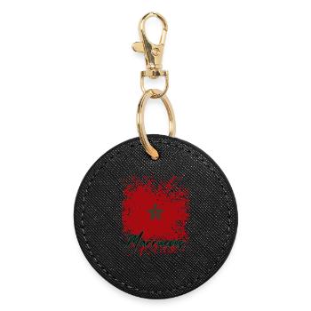 Drapeau grunge marocain, j’adore le Maroc - Porte-clés rond - noir - Devant