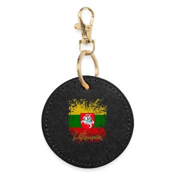 Grunge drapeau lituanien, j’adore la Lituanie - Porte-clés rond - noir - Devant