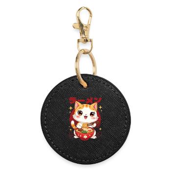 Kitten with ramen in kawaii style - Round Keyring - black - Front