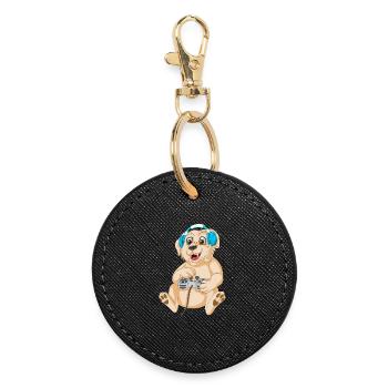 Playful Gaming Dog golden retriever - Round Keyring - black - Front