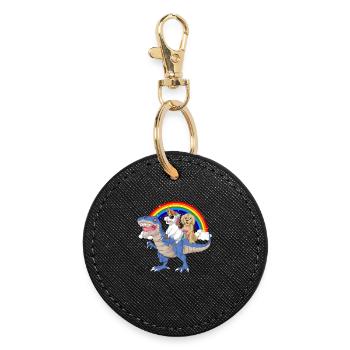 Dinosaurier Einhorn Golden Doodle Regenbögen Design - Runder Schlüsselanhänger - Schwarz - Vorne