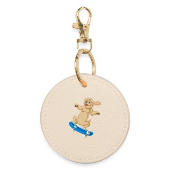 Verspielter Golden Doodle Welpe auf Skateboard Design - Runder Schlüsselanhänger - Auster - Vorne