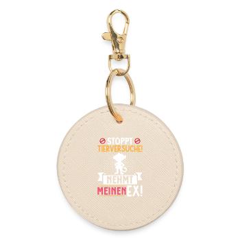 Animal welfare STOP ANIMAL TESTING TAKE MY EX - Round Keyring - oyster - Front