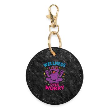 Wellness Over Worry Mindfulness affirmation - Round Keyring - black - Front