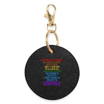 Social Justice Love Equality Human Rights  - Round Keyring - black - Front