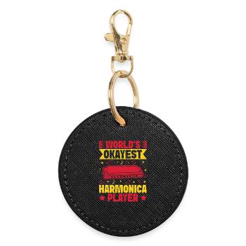 Funny Harmonica Player Okayest Harmonica - Round Keyring - black - Front