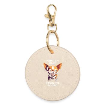 Miniklein, mega aggro | Chihuahua - Round Keyring - oyster - Front