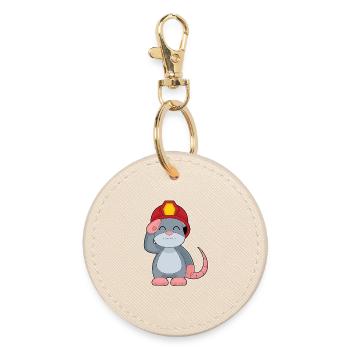 Mouse Fireman Firefighter Helmet Fire Department - Round Keyring - oyster - Front