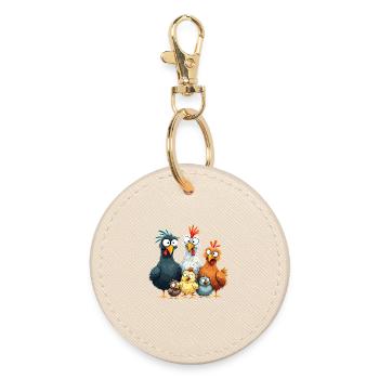 Colorful Chicken Group Comedy Design - Round Keyring - oyster - Front