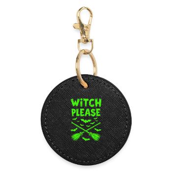 Witch Please – Halloween Hexen Besen - Runder Schlüsselanhänger - Schwarz - Vorne
