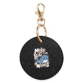 Ocean Conservation: Make Big Waves - Cute Whale - Round Keyring - black - Front