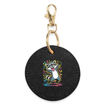 Happy Raccoon With Splashes of Color - Round Keyring - black - Front