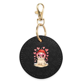 Babyrobbe Herzbrille Kawaii Seehund - Runder Schlüsselanhänger - Schwarz - Vorne
